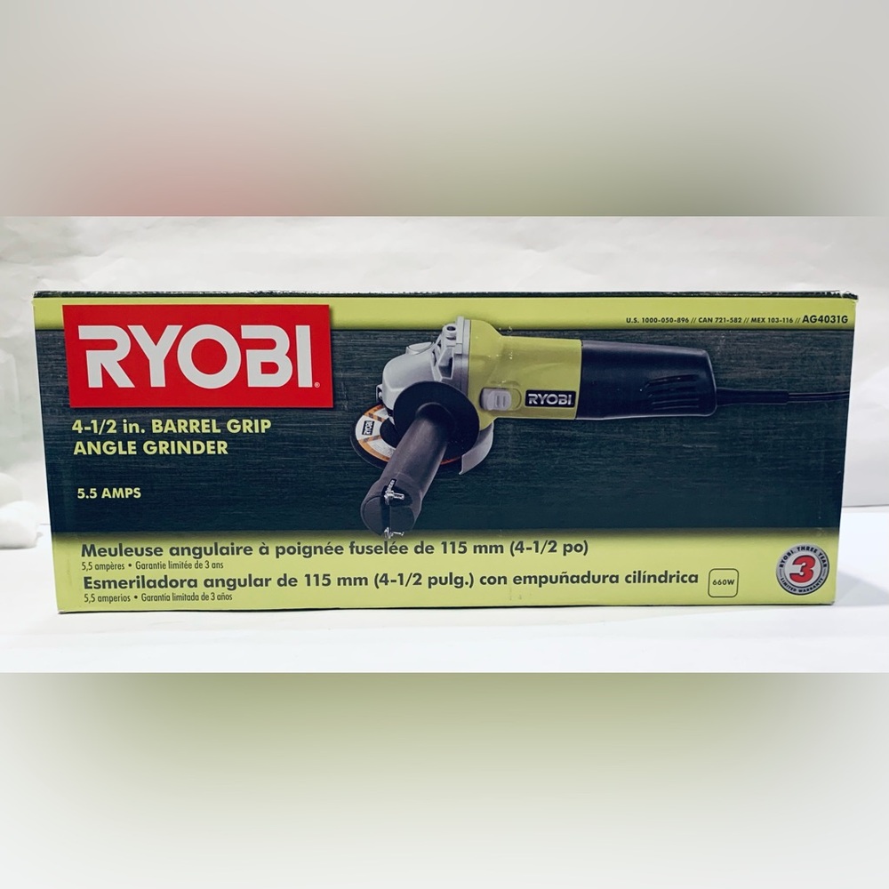 NEW Ryobi ANGLE GRINDER 5.5 Amp Corded 4-1/2 in. Angle Grinder AG4031G - Picture 2 of 5
